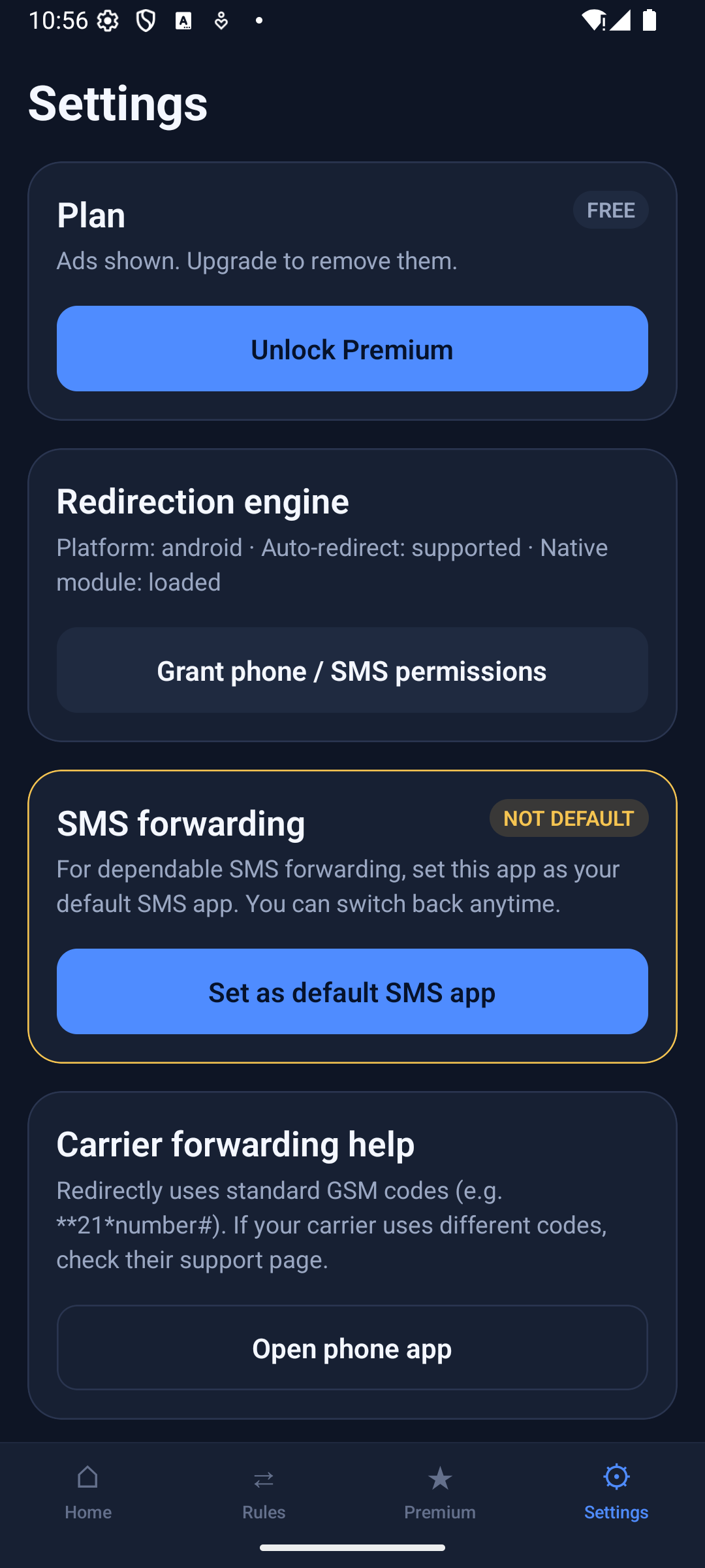 Settings screen